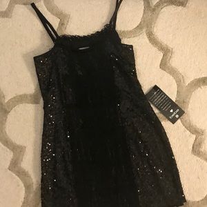 Bebe NYE Dress Black Sequin Fringe Size S
